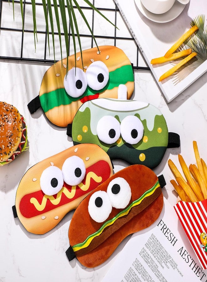 Shyyween 4 Pcs Funny Food Eye Mask Cute Fast Food Sleeping Mask 3D Plush Eye Masks Hamburger Hot Dog Milk Tea Fluffy Eyeshade with 3D Doll Eyes for Women Men Travel Nap Night Sleep - Image 2